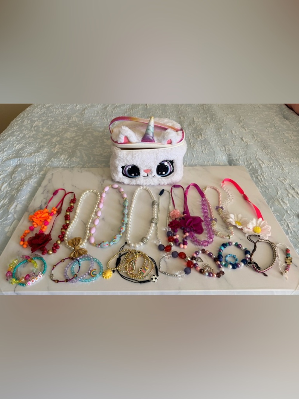 Claire's White Unicorn Jewelry Case with Colorful Kids Necklaces & Bracelets
